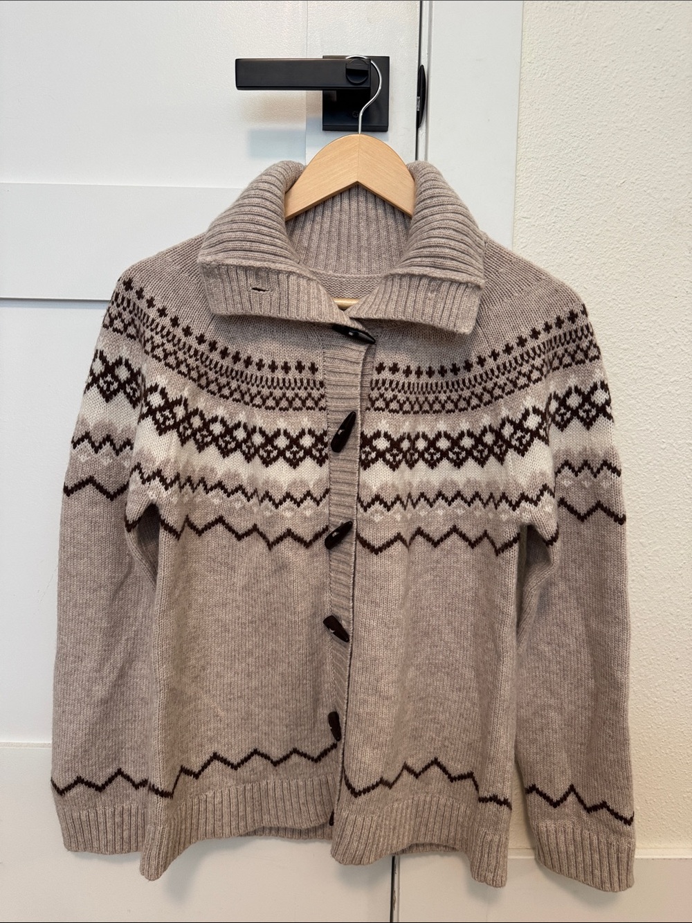 Petite Studio Taupe & Cream Fair Isle Button Cardigan